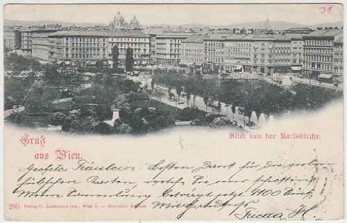 Historische Postkarte: Gruß aus Wien – Blick von der Karlskirche
